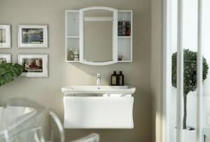 What are the six steps to installing a hanging bathroom cabinet